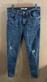 Women’s ZARA High Waist Medium Blue Denim Distressed Skinny Jeans Size 30 Photo 0