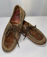 Twisted X Western Driving Moccasins Shoes Womens 8.5 M Tooled Floral Turquoise Photo 0
