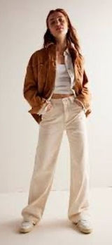 Free People We The Free Tinsley‎ Baggy Mid Rise Straight Leg Jeans Cream 33 NWOT Photo 0