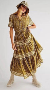 Free People Rare Feeling Maxi Dress Green Kiwi Combo Cottagecore Womens‎ Size XS Photo 0