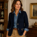 Lauren Ralph Lauren Knit Blazer XL Navy Gold Button Preppy Old Money Equestrian Photo 0