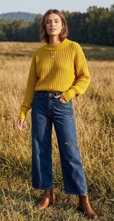Marc NY Mustard Yellow Open Knit Cotton Sweater Size M Photo 0