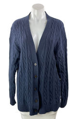 Aritzia Sunday Best Navy Blue Wool Cable Knit Button Up Cardigan Sweater Top M Photo 0