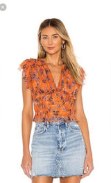 Free People Orange Floral Blouse Photo 0