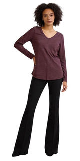 APT 9 Modern‎ Essentials V Neck Tunic Long Sleeve Shirt Burgundy Gold Glitter Photo 0