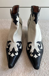 Donald J Pliner Western Ankle Boots Black & Ivory Leather Cowgirl Rodeo Designer Photo 0