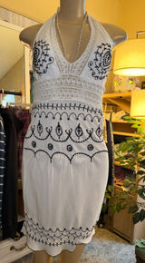 VTG Uluwatu Bali Handmade Lace Embroidered Halter Maxi Dres Size S Boho Photo 0