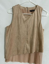 ZARA Ladies Beige Top Faux Suede Boho Size M Festival Blouse Photo 0