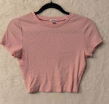 Garage‎ Pink Ribbed Short Sleeve Cropped Baby Tee Size Medium Crew Neck Top Photo 0