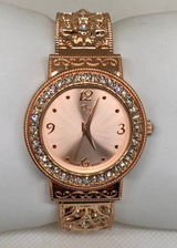 Women’s rose gold tone cuff bracelet watch 32mm rhinestones bracelet 7” running Photo 0