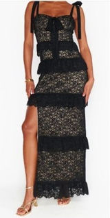Show Me Your Mumu Black Lace Maxi Dress M NWT Monique Tiered Wedding Formal Photo 0