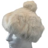 Vintage Rabbit Fur Hat Pom Beanie Cap Cream White Winter Ski Glam Y2K Luxe Fuzzy Photo 0