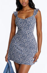 Ambiance Navy Floral Square-Neck Mini Dress Photo 0