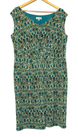 Jones Studio Green V-Neck Gathered‎ Front Geometric Midi Dress Womens 16W Retro Photo 0