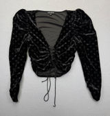 For Love & Lemons Black Velvet Polka Dot Ruched Lace Up Crop‎ Top CT1539-HO19 S Photo 0