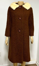 Vintage Lowenstein's Memphis Wool Boucle Mink Fur‎ Collar Coat Brown ILGWU Tag Photo 0
