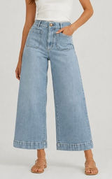 Maeve Anthropologie The Colette Crop Wide Leg High Rise Jeans Light Wash Size 31 Photo 0