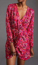 Anthropologie Maeve Pink Satin Floral Wrap Midi Dress Women’s Sz XS Photo 0