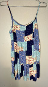 Altar’d State Patchwork Floral Sundress in Navy, Light Blue & Cream Photo 0