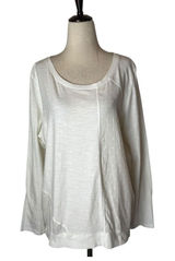 Sundance Shirt Women Large White Cotton Mixed Print Knit Long‎ Sleeve Tee Boho Photo 0