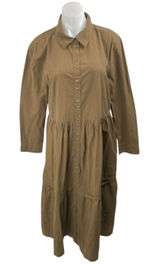 NEW Madewell Brown Pleated Long Sleeve Tiered A Line Midi Shirt Dress Size L Photo 0