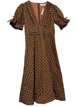 Petal & Pup Polka Dot Midi Dress Womens Large Brown Pinup Retro Brown‎ Black Photo 0