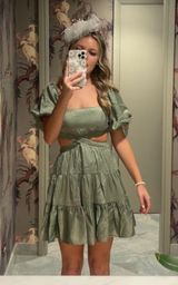 Green Square Neck Dress With Cut Outs Photo 0