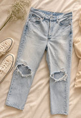 Agolde Riley High Rise‎ Crop Jeans 29 Distressed Light Wash Mom Y2K Straight Leg Photo 0