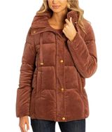 Isaac Mizrahi NY Women's Velvet Puffer Coat Size Small Brown Cozy Winter Jacket Photo 0