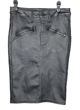 ANGL Black Coated‎ Denim Pencil Skirt High Waisted Faux Leather Look Small Photo 0