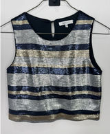 Lucy‎ Paris Sequin Crop Top Gold Silver Navy Striped Party Glam Y2K Size Medium Photo 0