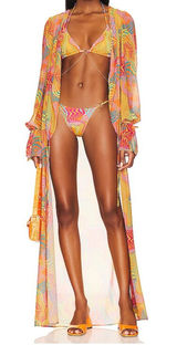 Bananhot Long Multi-Color Sheer Long Sleeve Cover-Up In Waves Size M/L Photo 0