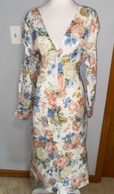 Elliatt Europium Dress‎ White Multi Floral Linen V-Neck Tie Back M $238 MSRP Photo 0