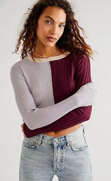 Find Me Now‎ Free People Bowie Color Block Dark Mauve Long Sleeve Shirt Medium Photo 0