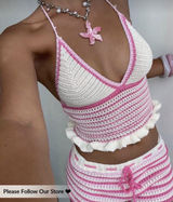 Two-Piece Pink Beach Crochet Set Photo 0