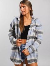 Buckle BKE Blue Plaid Button Front Oversized Shacket size L Photo 0