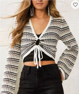 Emory Park Boho Feminine Crochet Knit Cream Multicolored Cropped Sweater Photo 0
