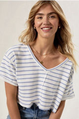 altar'd state Sylvie V Neck Crop Striped Blue& White Women’s Xxs Relaxed Xxs Photo 0