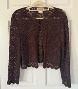 vintage y2k boho indie cottage coquette brown lace long sleeve cardigan top Photo 0