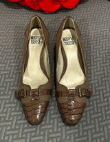 Mootsies Tootsies Brown crocodile leather kitten heels with buckle detail Photo 0