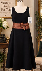 Jessica Howard Black A-Line Dress with Brown Satin Sash Photo 0