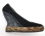 Hollywould Lexington Wedges Women 36 Black Suede Croc Peep Toe Platform Heels Photo 0