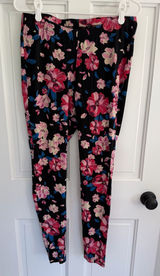 Torrid Size 1 14/16 Black Pink Floral Full Length Cotton Leggings Photo 0