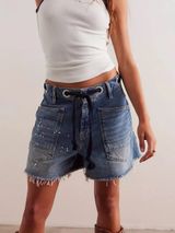 NWT FREE PEOPLE WE THE FREE Moxie Barrel Shorts Timeless Blue $128 CURRENT 26 S Photo 0
