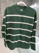 Aerie Green and White Cream Striped Crewneck Sweater - xsmall Fall/Winter Photo 0