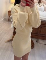 Long Sleeve Sweater Hooded Puff Sleeve Knitted Mini Dress Photo 0