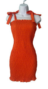 Chic‎ Me Orange Smocked Tie Shoulder Mini Dress Small Festival Beach Vacation Photo 0