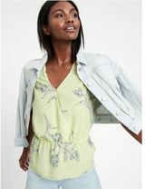 Banana Republic V-Neck Peplum Career Blouse in a Creamy Floral Yellow Sz‎ XL Photo 0