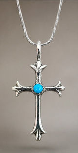 Southwestern Turquoise Sterling Silver Sandcast Cross 925 18 Inch Chain Photo 0