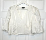 Milk & Honey NEW Puff Sleeve Crop‎ Top Large Pom Pom V-Neck Photo 0